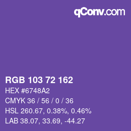 Color code: RGB 103 72 162 | qconv.com