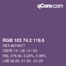 カラーコード: RGB 103 74.2 119.6 | qconv.com