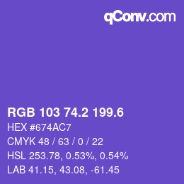 カラーコード: RGB 103 74.2 199.6 | qconv.com