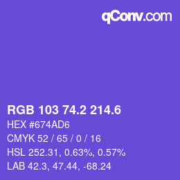 カラーコード: RGB 103 74.2 214.6 | qconv.com