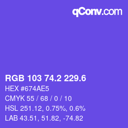 カラーコード: RGB 103 74.2 229.6 | qconv.com