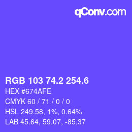 カラーコード: RGB 103 74.2 254.6 | qconv.com