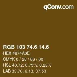 カラーコード: RGB 103 74.6 14.6 | qconv.com