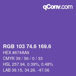 カラーコード: RGB 103 74.6 169.6 | qconv.com
