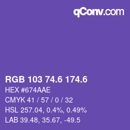 カラーコード: RGB 103 74.6 174.6 | qconv.com