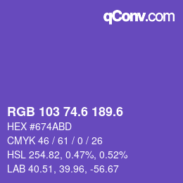 カラーコード: RGB 103 74.6 189.6 | qconv.com