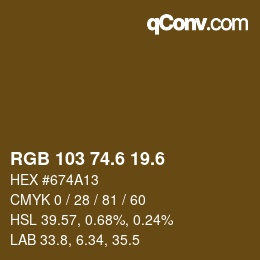 カラーコード: RGB 103 74.6 19.6 | qconv.com