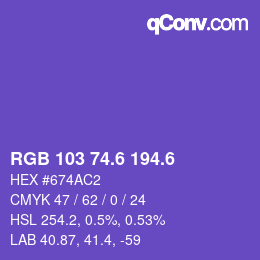カラーコード: RGB 103 74.6 194.6 | qconv.com