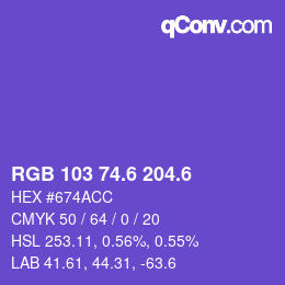 カラーコード: RGB 103 74.6 204.6 | qconv.com