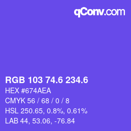 カラーコード: RGB 103 74.6 234.6 | qconv.com