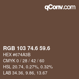 カラーコード: RGB 103 74.6 59.6 | qconv.com