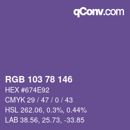Color code: RGB 103 78 146 | qconv.com