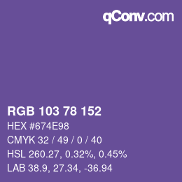 Color code: RGB 103 78 152 | qconv.com
