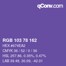 Color code: RGB 103 78 162 | qconv.com