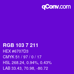 カラーコード: RGB 103 7 211 | qconv.com