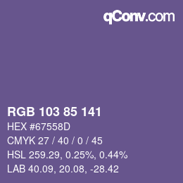 颜色代码: RGB 103 85 141 | qconv.com