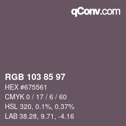 Color code: RGB 103 85 97 | qconv.com