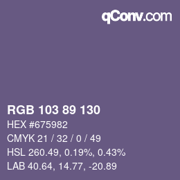 Color code: RGB 103 89 130 | qconv.com