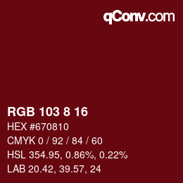 カラーコード: RGB 103 8 16 | qconv.com