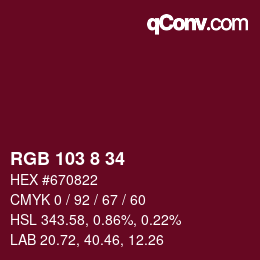 カラーコード: RGB 103 8 34 | qconv.com