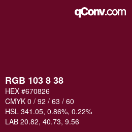 Color code: RGB 103 8 38 | qconv.com
