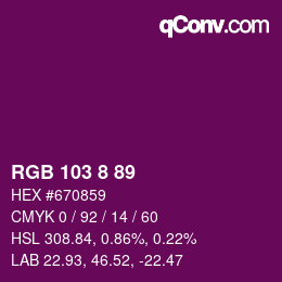 カラーコード: RGB 103 8 89 | qconv.com