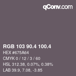 カラーコード: RGB 103 90.4 100.4 | qconv.com
