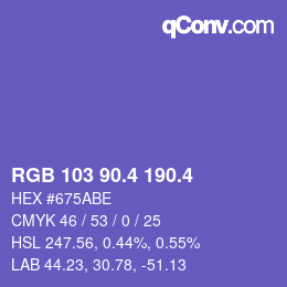 カラーコード: RGB 103 90.4 190.4 | qconv.com