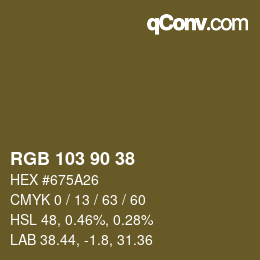 Color code: RGB 103 90 38 | qconv.com