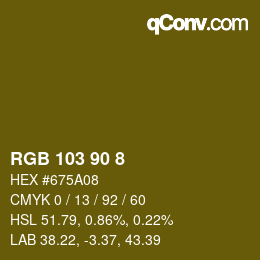 Color code: RGB 103 90 8 | qconv.com
