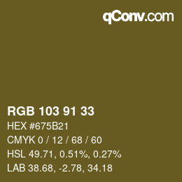 Color code: RGB 103 91 33 | qconv.com