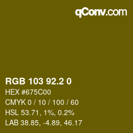 カラーコード: RGB 103 92.2 0 | qconv.com