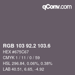 カラーコード: RGB 103 92.2 103.6 | qconv.com