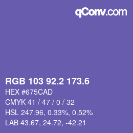 カラーコード: RGB 103 92.2 173.6 | qconv.com