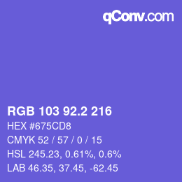 カラーコード: RGB 103 92.2 216 | qconv.com