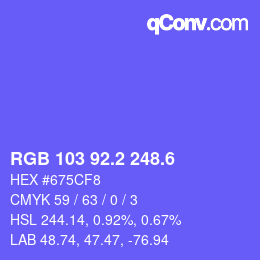 カラーコード: RGB 103 92.2 248.6 | qconv.com