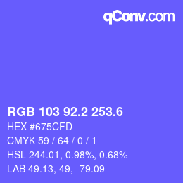 カラーコード: RGB 103 92.2 253.6 | qconv.com