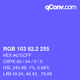 カラーコード: RGB 103 92.2 255 | qconv.com