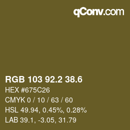 カラーコード: RGB 103 92.2 38.6 | qconv.com