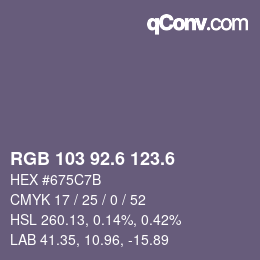 カラーコード: RGB 103 92.6 123.6 | qconv.com