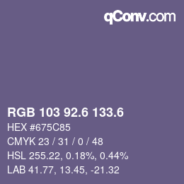 カラーコード: RGB 103 92.6 133.6 | qconv.com