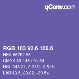 カラーコード: RGB 103 92.6 168.6 | qconv.com