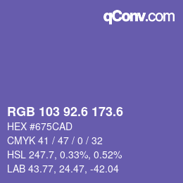 カラーコード: RGB 103 92.6 173.6 | qconv.com