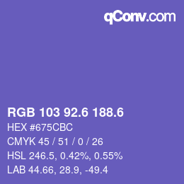 カラーコード: RGB 103 92.6 188.6 | qconv.com