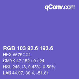 カラーコード: RGB 103 92.6 193.6 | qconv.com