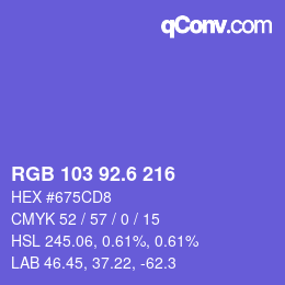 カラーコード: RGB 103 92.6 216 | qconv.com