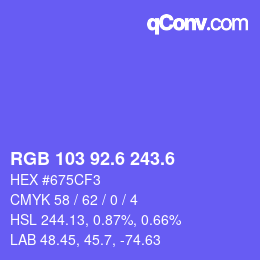 カラーコード: RGB 103 92.6 243.6 | qconv.com