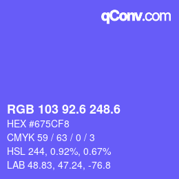 カラーコード: RGB 103 92.6 248.6 | qconv.com