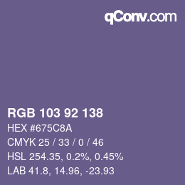 Color code: RGB 103 92 138 | qconv.com