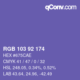 颜色代码: RGB 103 92 174 | qconv.com